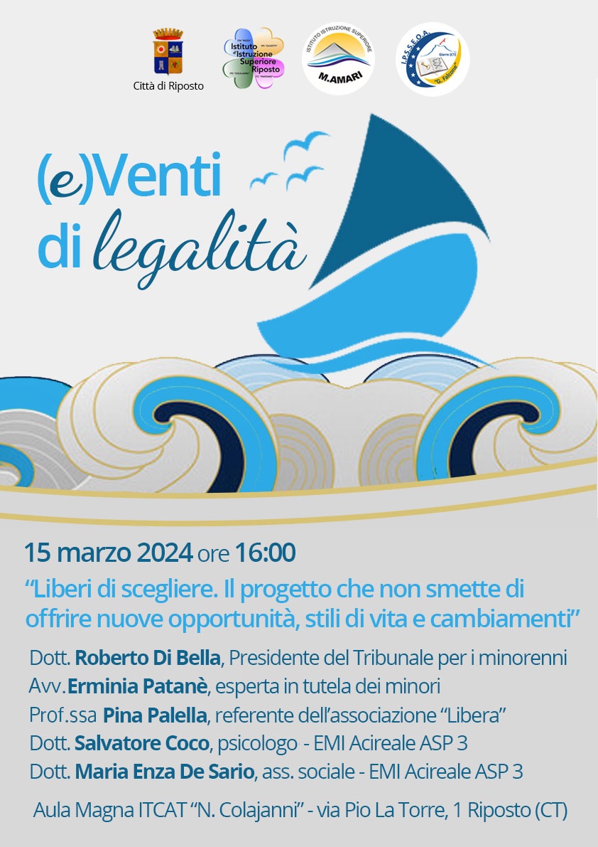 Riposto, il 15 marzo il giudice Di Bella ospite di (e)Venti di legalità con ‘Liberi di scegliere’, il progetto che sottrae i giovani alla criminalità