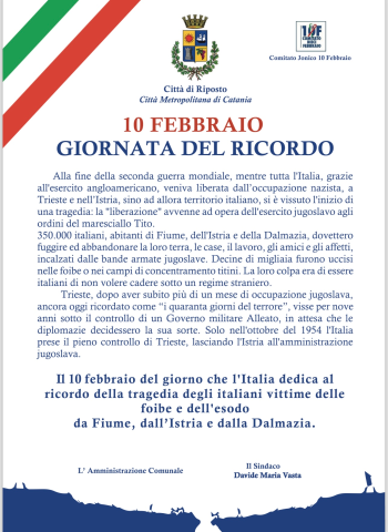 10 febbraio, la Giornata del ricordo